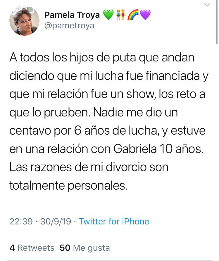 Pamela Troya insulta a personas a partir de su divorcio