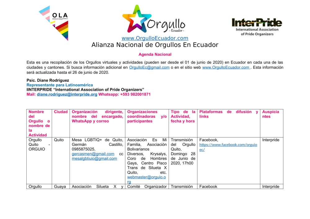 Comunicado - Agenda de la Alianza Nacional de Orgullos y actividades en el mes de junio En Ecuador - Orgullo Ecuador-1
